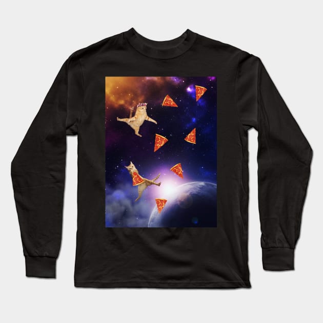 Flying cats and pizza in space Long Sleeve T-Shirt by reesea